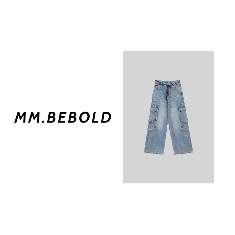 【妙姐精选】薄荷夏 棉100 复古立体多口袋工装牛仔裤CY221279