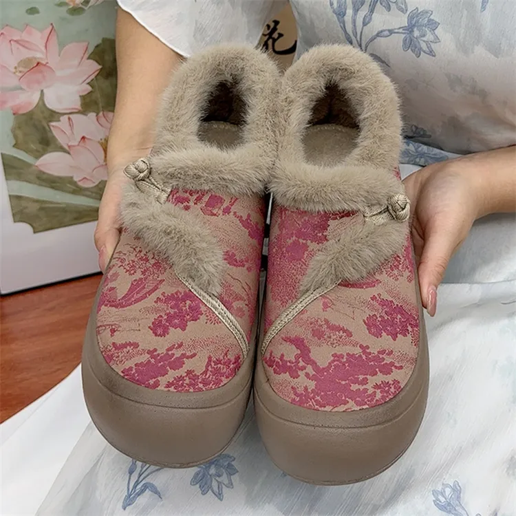 冬季新款老北京棉鞋国风汉服鞋加绒加厚保暖毛毛鞋轻便舒适妈妈鞋