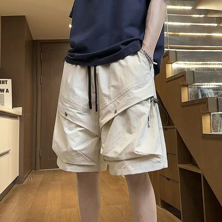 夏季薄款美式潮牌高街五分裤抽绳速干伞兵中裤子工装休闲短裤男士