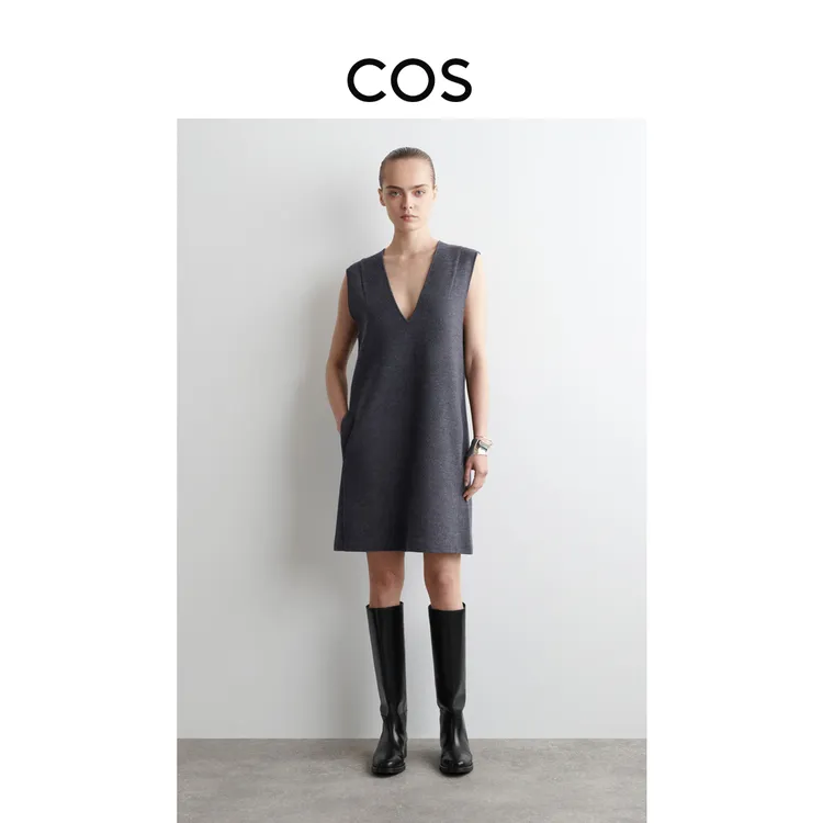 COS女装 休闲版型V领羊毛混纺迷你连衣裙2025秋季新品1294281003