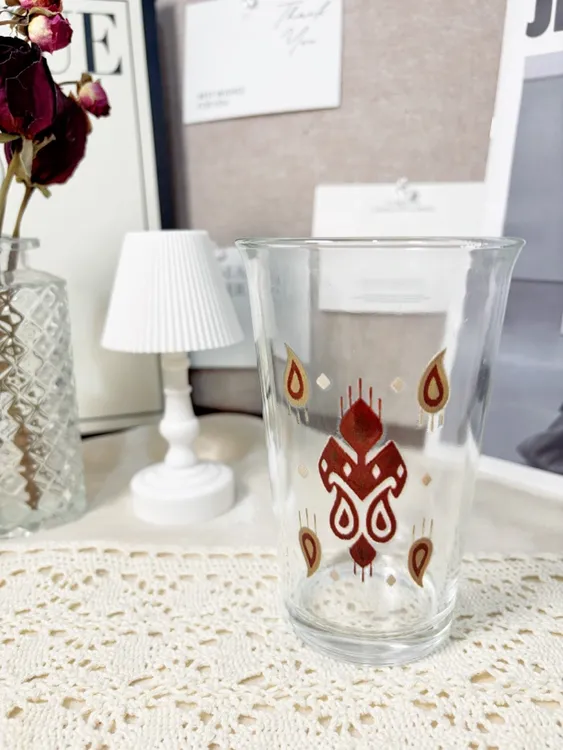 艾德莱斯元素红色花纹玻璃杯（400ml）