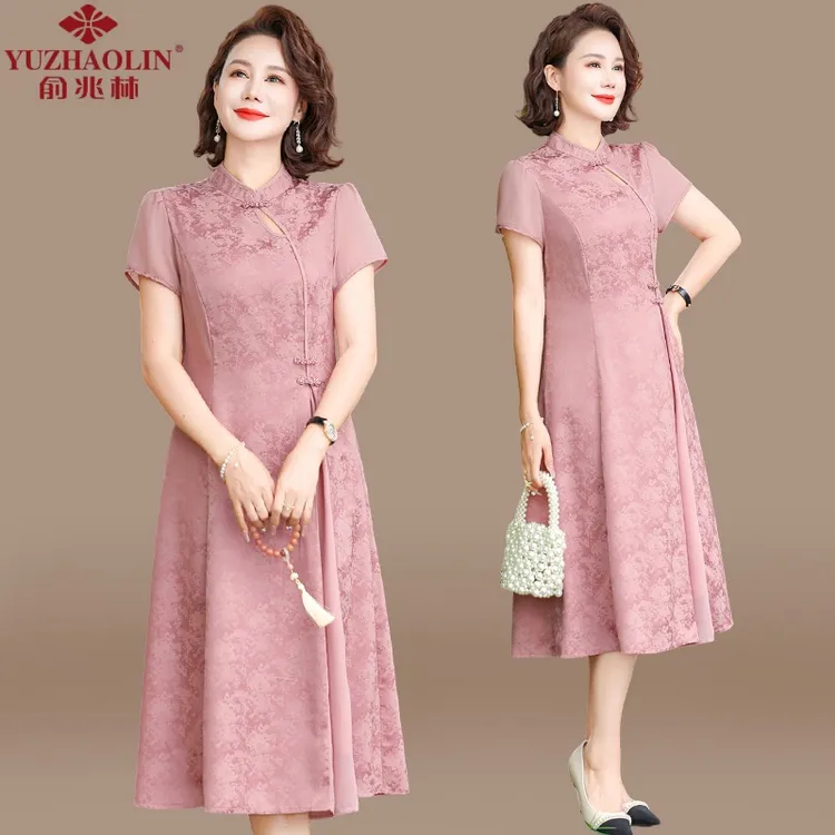 年轻妈妈夏装改良旗袍连衣裙洋气新款中老年夏季新中式国风裙子女