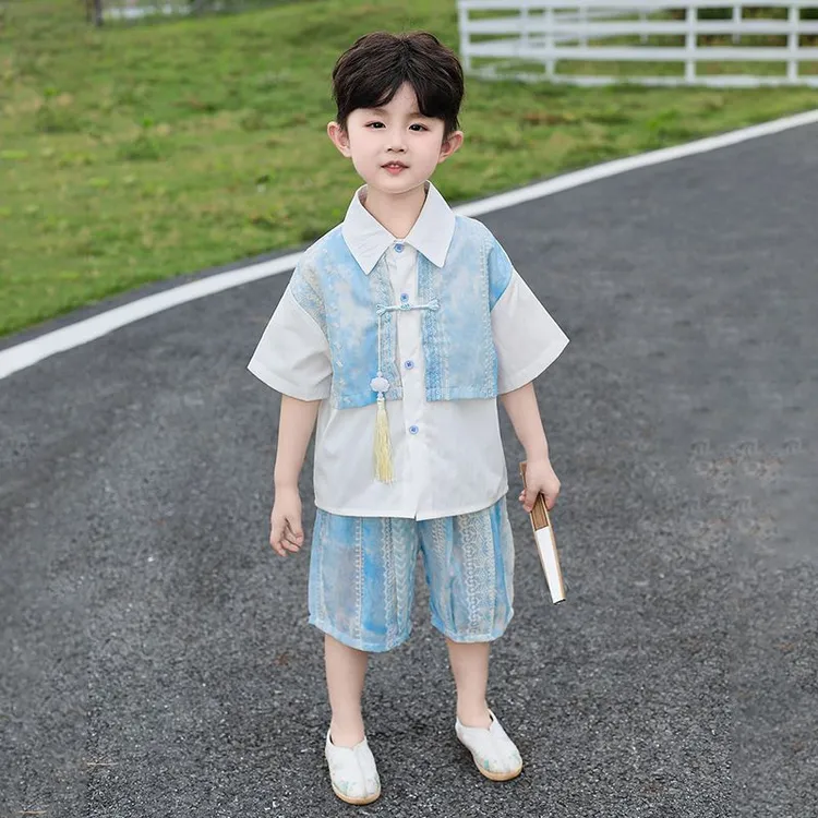 戴维贝拉【断码】儿童汉服男童新中式日常可穿国风套装小少爷男孩古