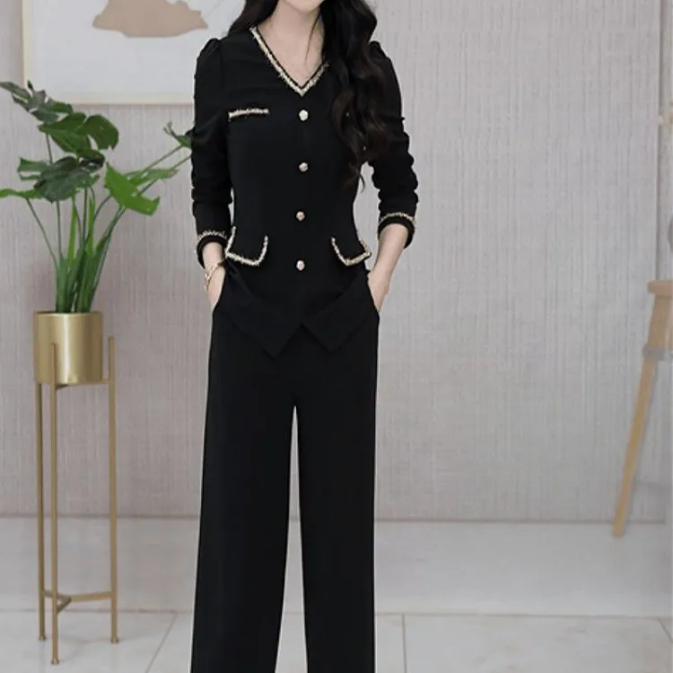 高档莉丝精纺两件套2025秋季新款女时尚气质显瘦上衣裤子优雅套装