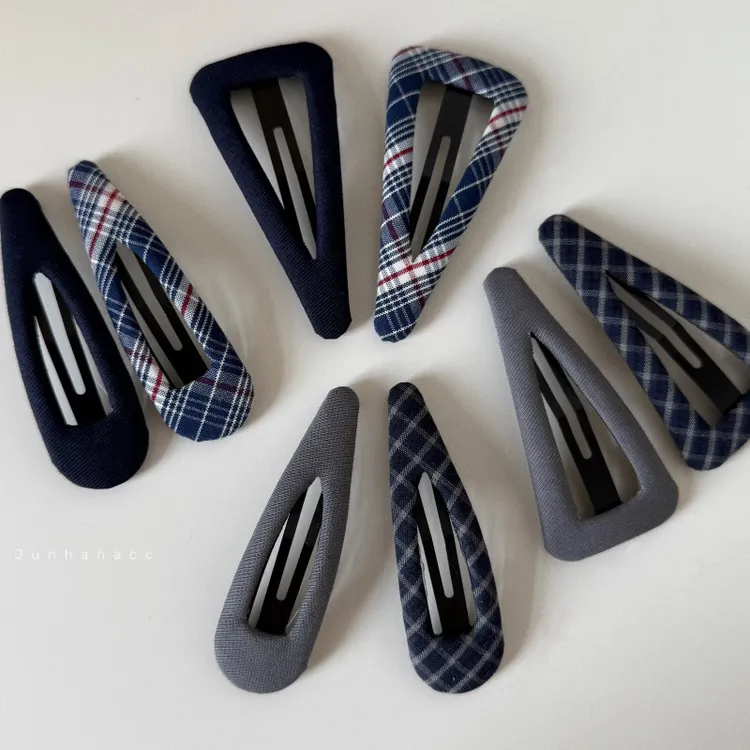 法式复古藏蓝色红格纹发夹新款简约时尚侧边碎发bb夹头饰发饰发卡