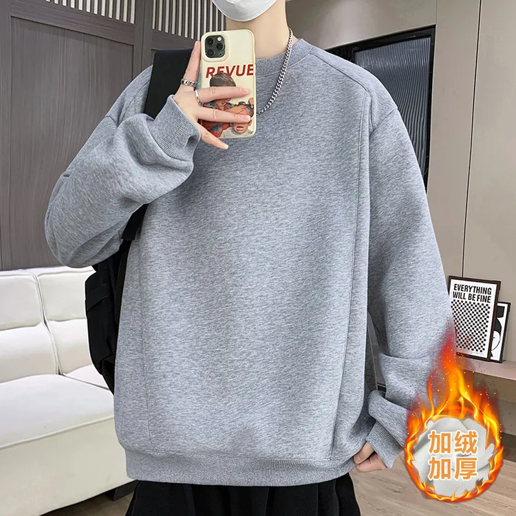 卫衣男款爆款2025新款加绒加厚保暖青少年男生灰色上衣男秋冬男款