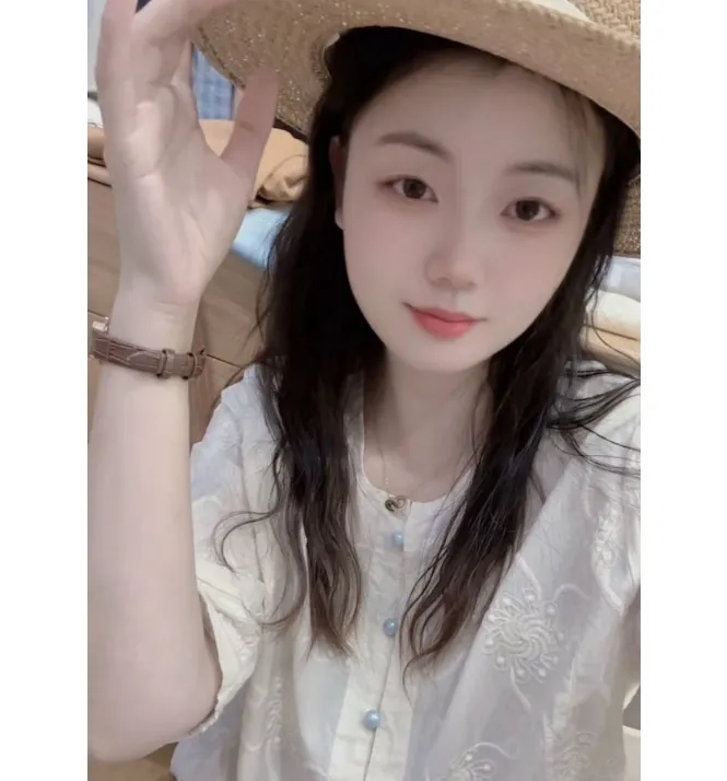 七言家巨好看！新中式国风绣花中袖蓝扣设计感开衫衬衣@