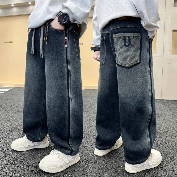 男童春秋牛仔裤儿童2025新款中大童直筒长裤男孩裤子潮帅气休闲裤