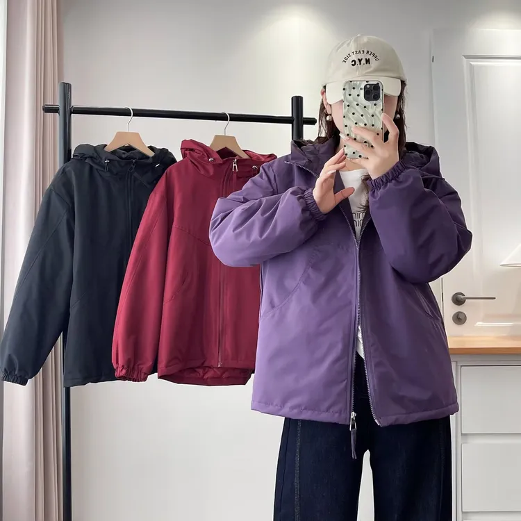 100-200斤大码女装胖mm秋冬新款宽松百搭休闲保暖连帽棉服外套981