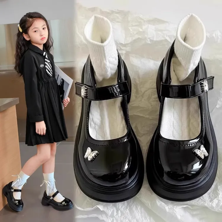 女童小皮鞋6-12岁洋气春秋新款百搭黑色儿童演出鞋软底学生女童鞋