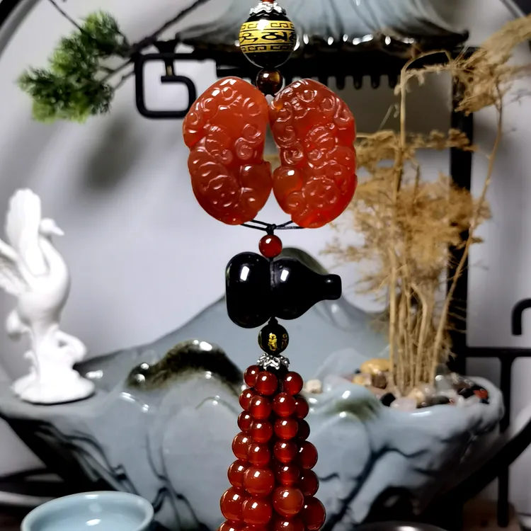 天然玛瑙车内后视镜吉祥挂饰平安车载汽车用品貔貅汽车挂件