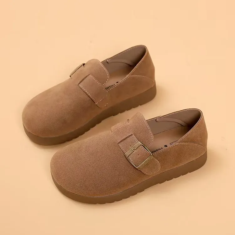 博肯单鞋女款一脚脚蹬松糕底透气皮鞋勃肯鞋厚底耐磨平底加绒女款