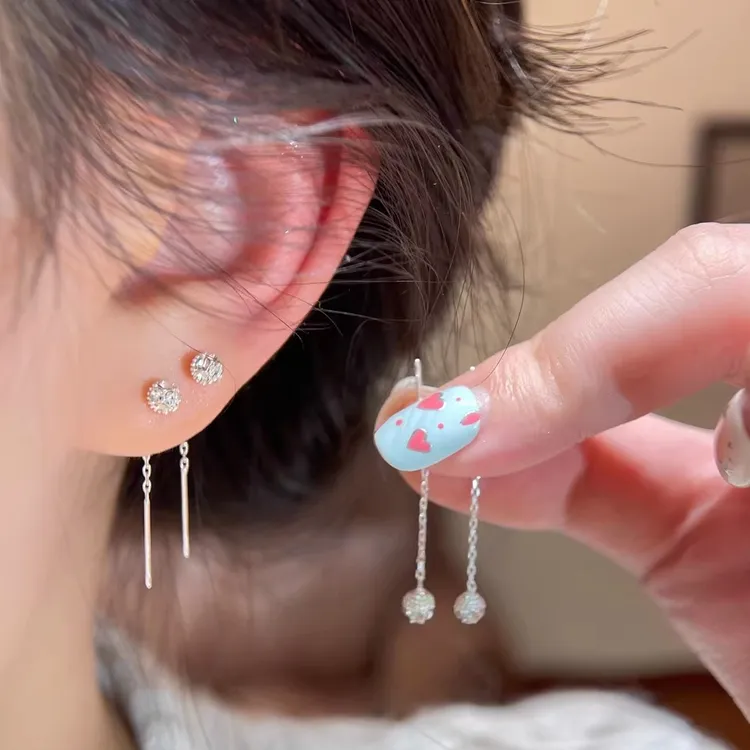 银色满天星闪闪钻球耳线新款小众设计感耳钉睡觉免摘取耳饰女2646