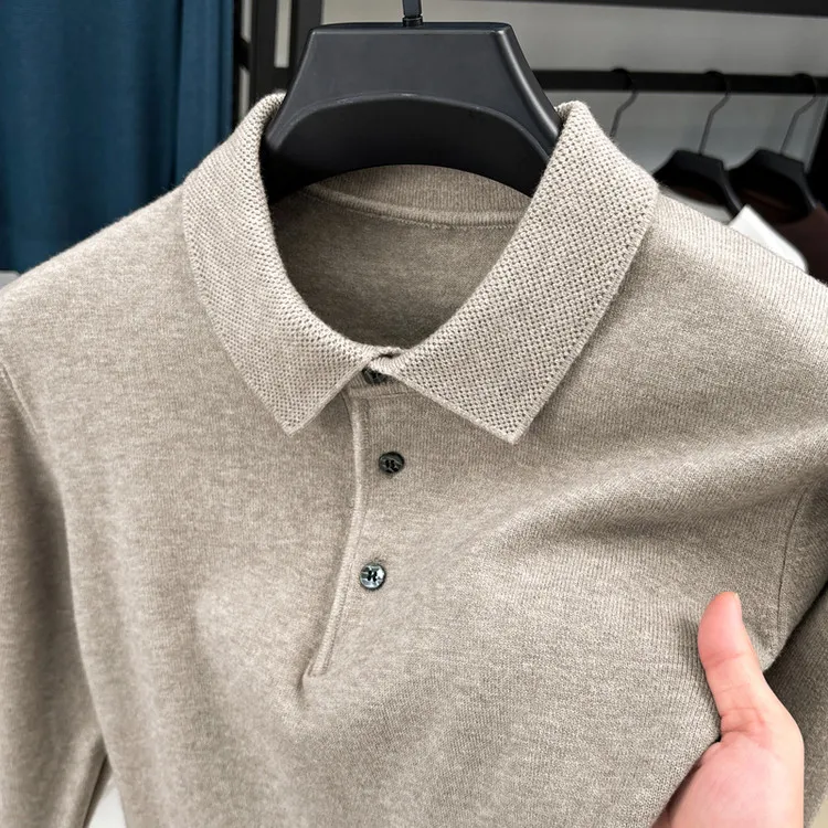 【反季清仓】100%纯羊毛衫男士翻领毛衣春秋休闲打底针织高档男款