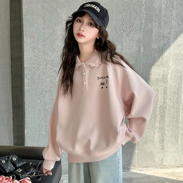 女童卫衣春秋2025新款儿童洋气秋款时髦POLO衫卫衣大童百搭休闲风