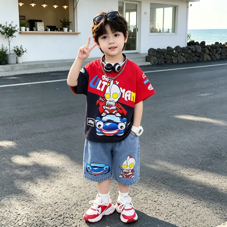 衣服男童夏装套装2026新款酷帅时髦男孩儿童夏季洋气两件套