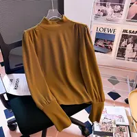 半高领泡泡袖内搭长袖T恤女2025年秋冬宽松显瘦上衣打底衫2580