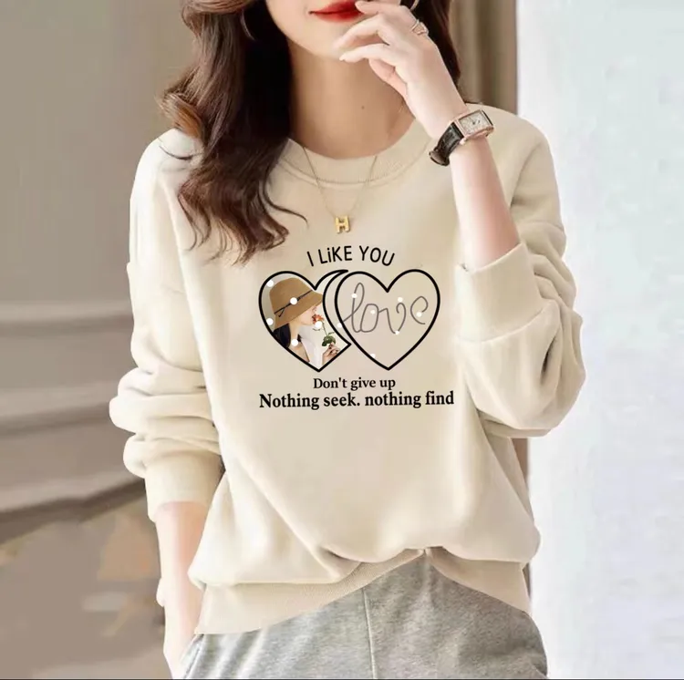 女士新款卫衣爆款加厚ins秋冬长袖高档加绒宽松加厚休闲【双心】