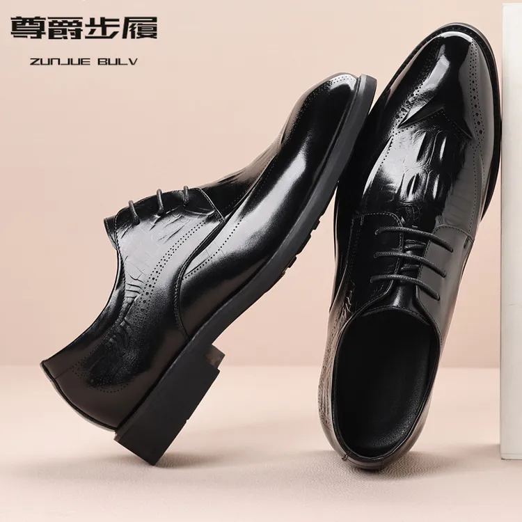 新款商务男鞋头层牛皮韩版时尚绅士皮鞋耐磨单鞋黑色深棕