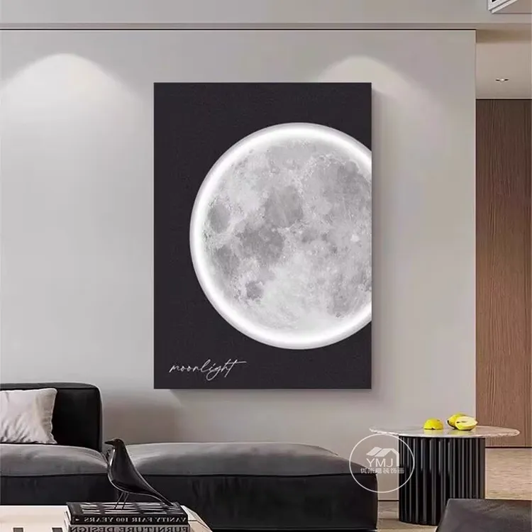 黑白简约月球客厅装饰画客厅沙发背景墙挂画高级感砂岩高档轻奢画