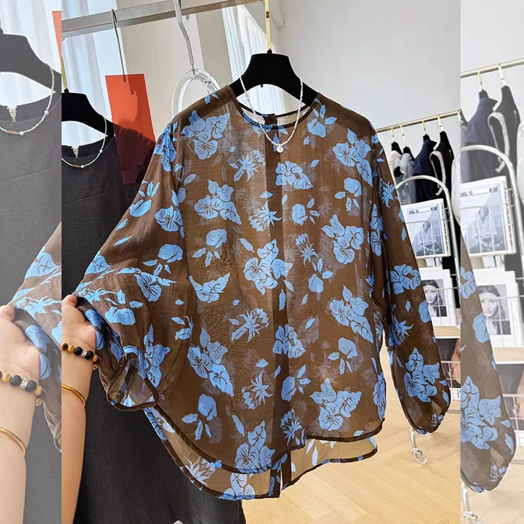 夏季小众印碎花设计感大码衬衫宽松显瘦百搭防晒女士休闲减龄上衣