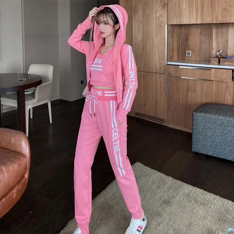 休闲运动套装女2025新款秋冬装小个子字母印花跑步健身卫衣三件套