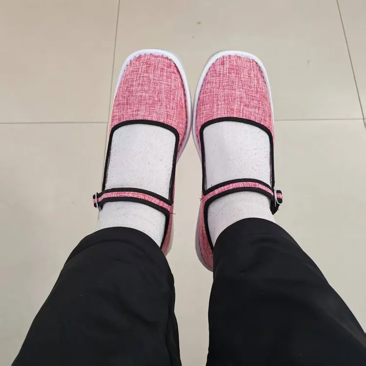 四季女士布鞋手工塑料底亚麻一带方口鞋浅口平跟吸汗透气防臭布鞋