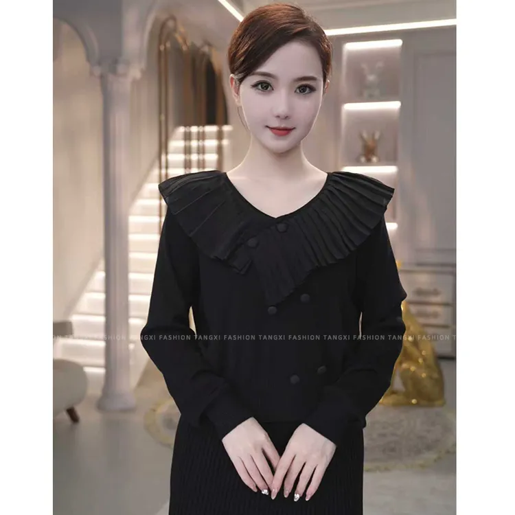 2026秋冬新款【8287】含绵羊毛百搭洋气可外穿黑色拼接针织衫毛衣女