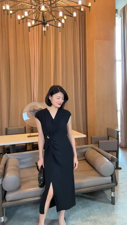  TANTAN  醋酸气质收腰捏褶连衣裙1659