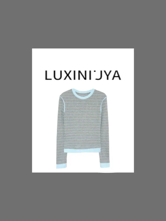 【LUXINIUYA】 灰的蓝处方 撞色条纹基础设计感百搭上衣#QDS72821