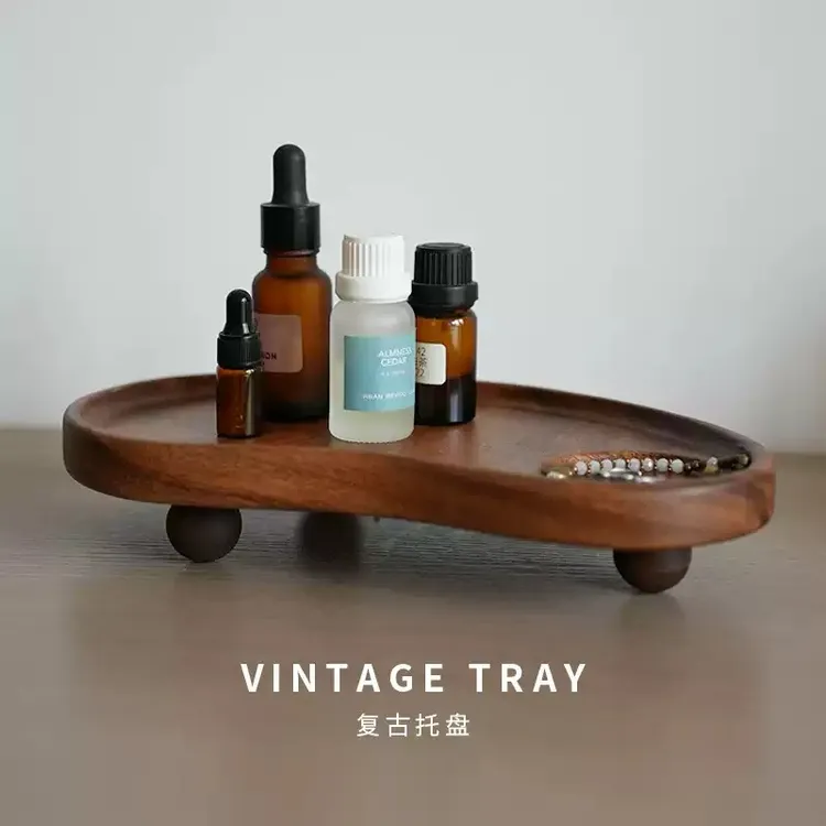 几易生活原木风实木香薰托盘几何设计感玄关钥匙收纳摆件置物入户