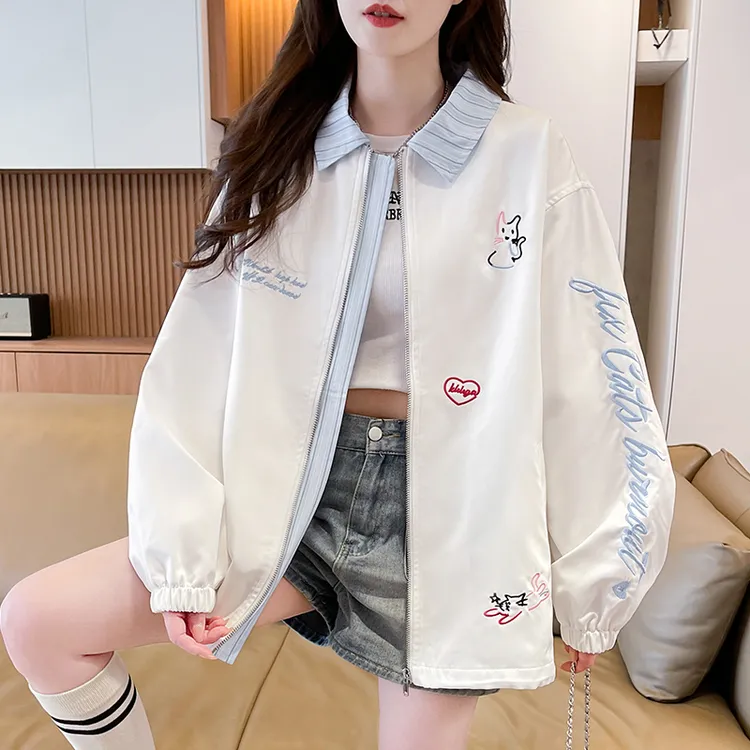学院风撞色夹克上衣少女春秋装2025年新款初高中学生宽松休闲外套