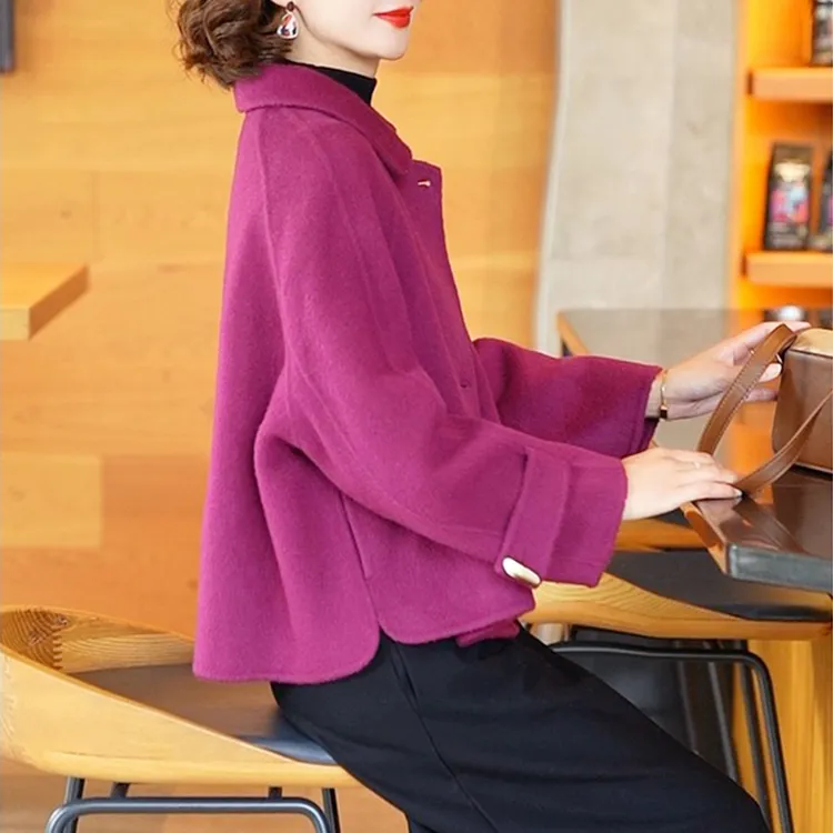 双面呢大衣秋冬洋气短款气质毛呢外套牛角扣女宽松小个子韩版新款