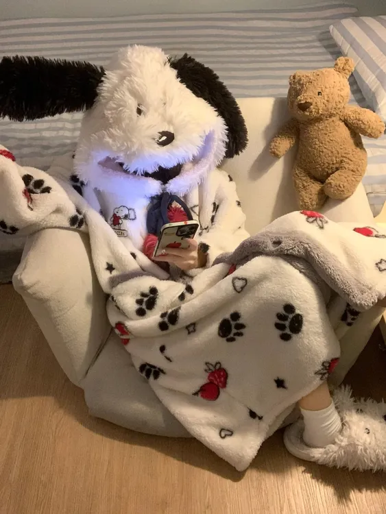 【DMXJ大梦想家】甜美卡通小狗连帽珊瑚绒睡衣女冬季款舒适保暖睡袍