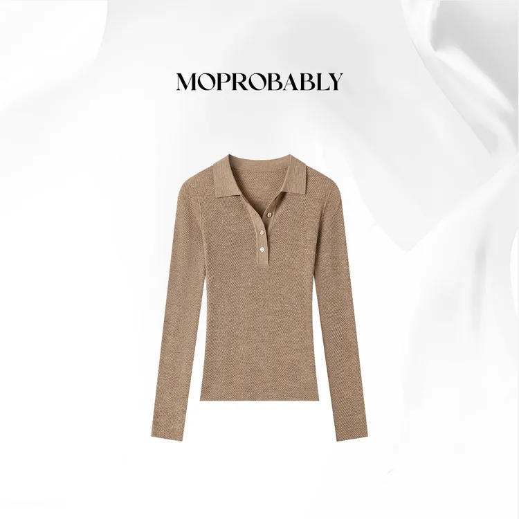 Moprobably贝贝「暖意纱」 “100羊毛”纯色POLO领套头毛衫B5376110