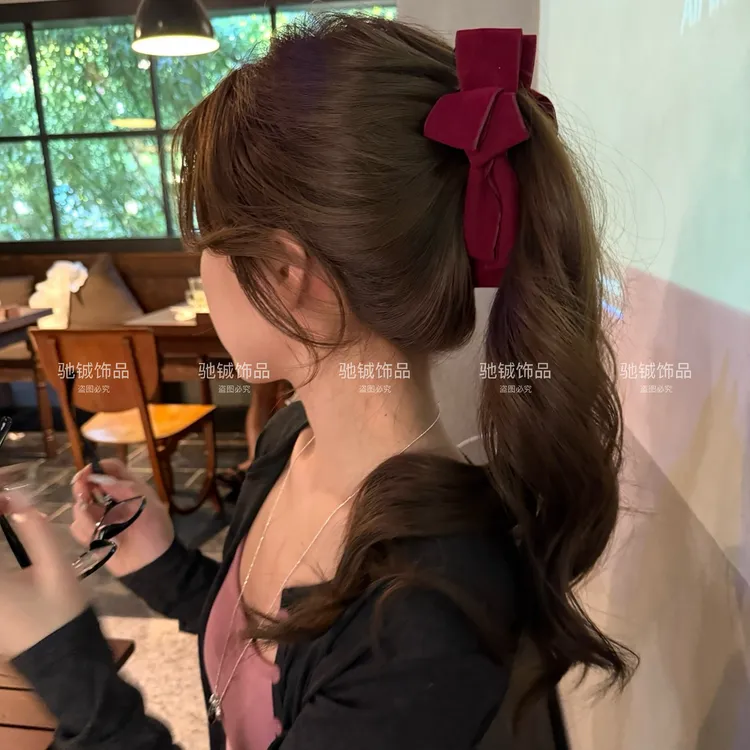 韩系小众~不规则麂皮绒蝴蝶结香蕉夹时尚韩系通勤百搭发饰盘发夹