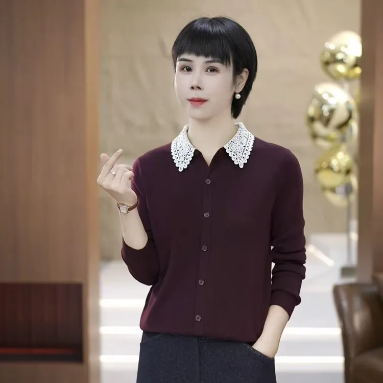 【渲渲推荐】LQ-30905秋冬季休闲时尚花纹翻领小衫