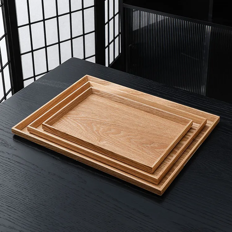日式木托盘带沿长方形家用收纳盘木质餐盘茶盘果盘蛋糕甜品咖啡盘