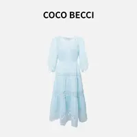 COCO BECCI【莫兰迪】莱赛尔亚麻优雅浪漫时尚连衣裙CFXYB372030
