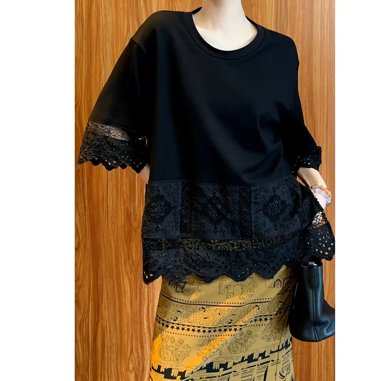 紫紫   中古绵绣T   万针高密度蕾丝刺绣T上衣ZD04SZYL386