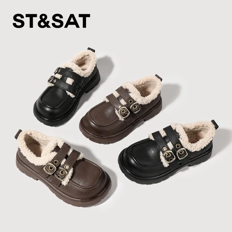 星期六儿童鞋2025冬保暖童鞋公主时尚软底加绒加厚英伦风公主