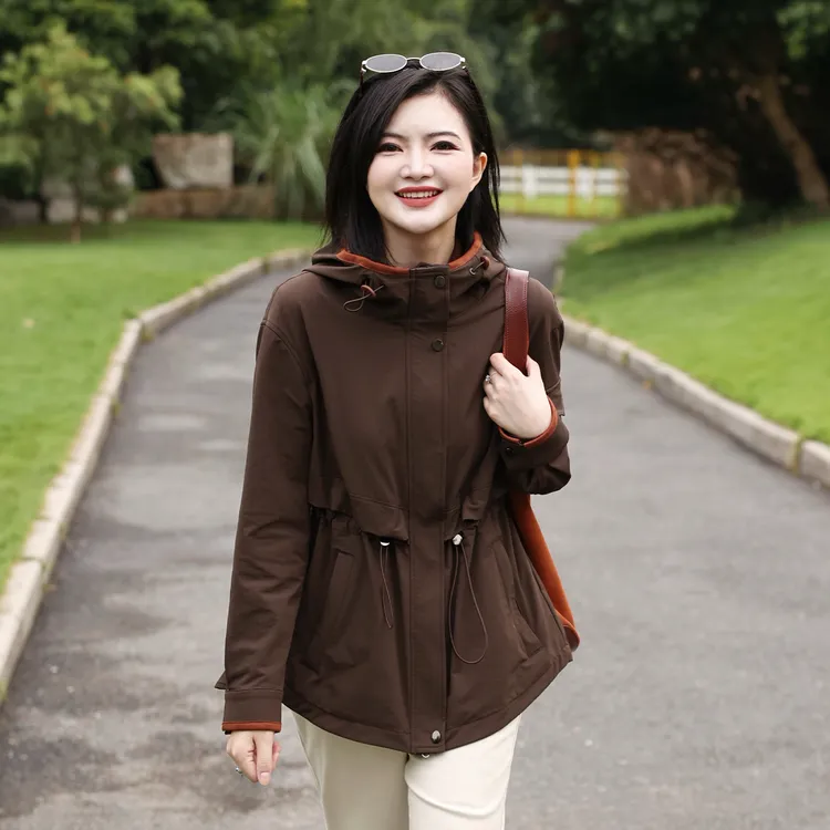 枫竺阿楠anan连帽撞色收腰抽绳时尚休闲户外衣女秋天出游穿搭外套