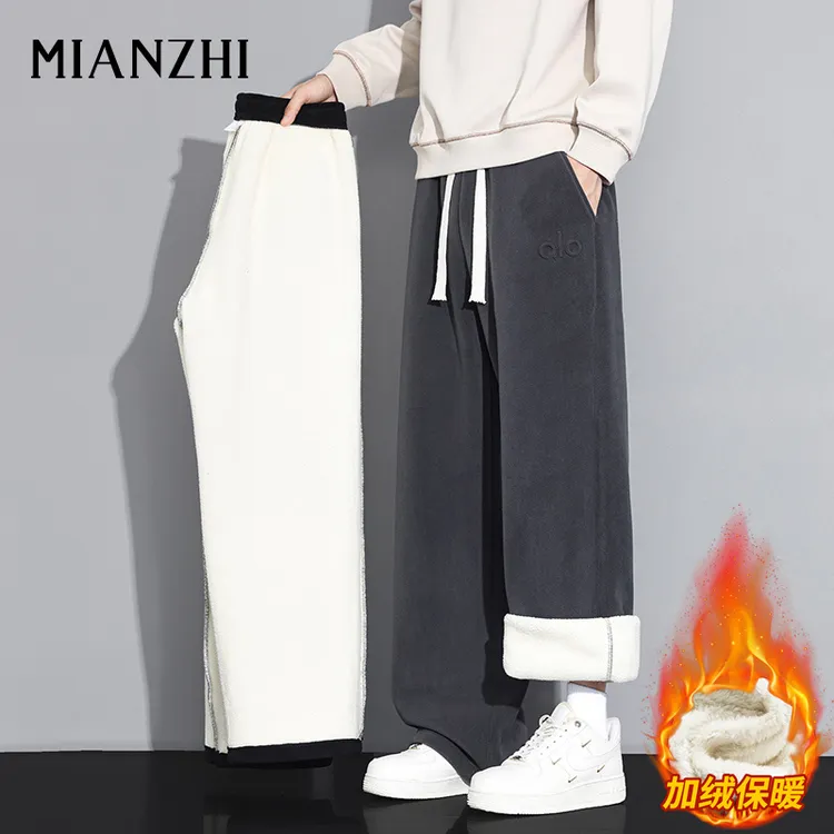 棉致奥粒绒裤子男秋冬季加绒加厚休闲裤宽松直筒裤羊羔绒保暖棉裤