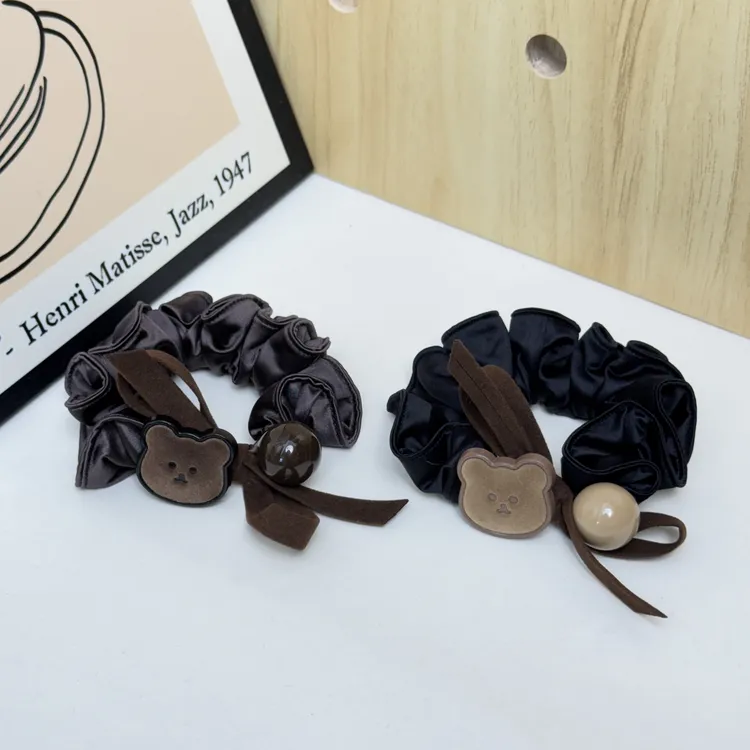 BlomUME韩系合金植绒小熊木耳珠珠发圈高级感马尾发圈发饰女1022