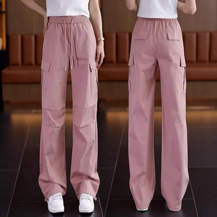 美式工装裤女夏季2025新款高腰窄版直筒裤宽松休闲夏天薄款阔腿裤