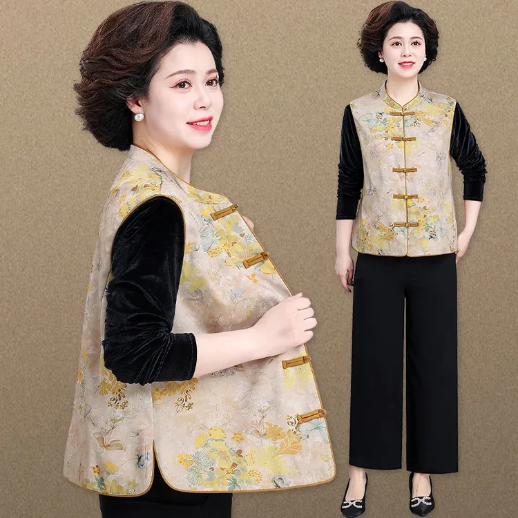 春季新中式马甲妈妈高端品牌上衣洋气中老年女春秋外套国风衣服