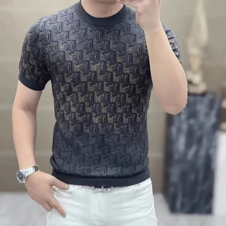 高端欧货短袖毛衣男士秋冬新款时尚圆领针织衫百搭潮流男休闲上衣