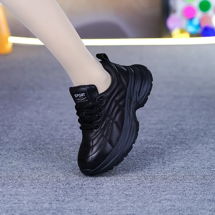 5911真皮休闲鞋女秋冬新款头层牛皮轻便载时尚厚底运动老爹鞋 