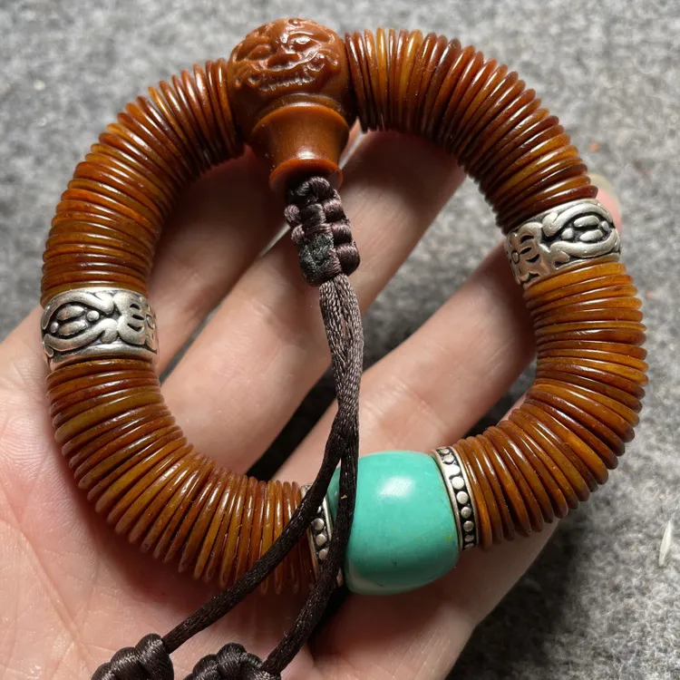 牦牛骨片珠手串108颗手链藏式老灵骨手串念珠把件老牛骨