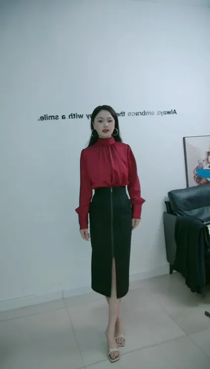 现货系带衬衣蓝色洋气女士雪纺衫气质长袖休闲百搭春季蝴蝶结衬衫